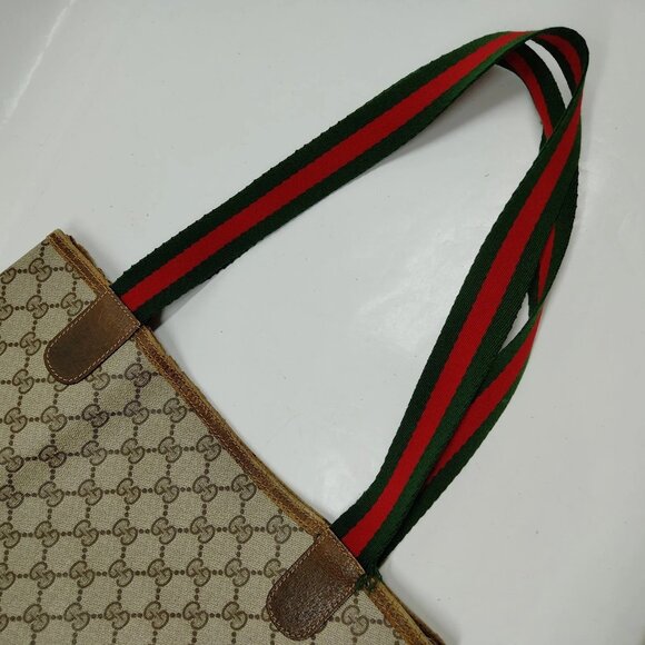 Vintage Gucci Tote Bag Sherry Line Brown PVC 4521606 - Picture 4 of 8